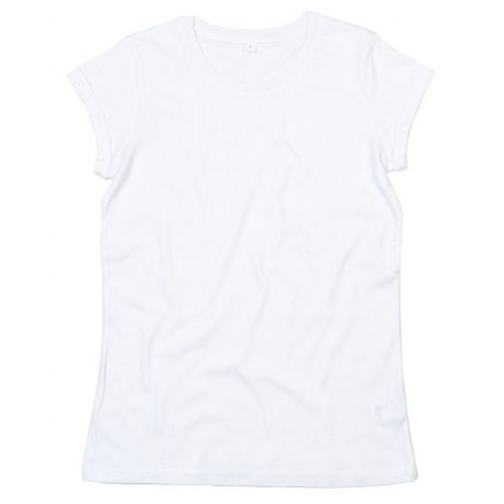 T-shirt femme à manches courtes retroussées en coton bio, 150 g/m²