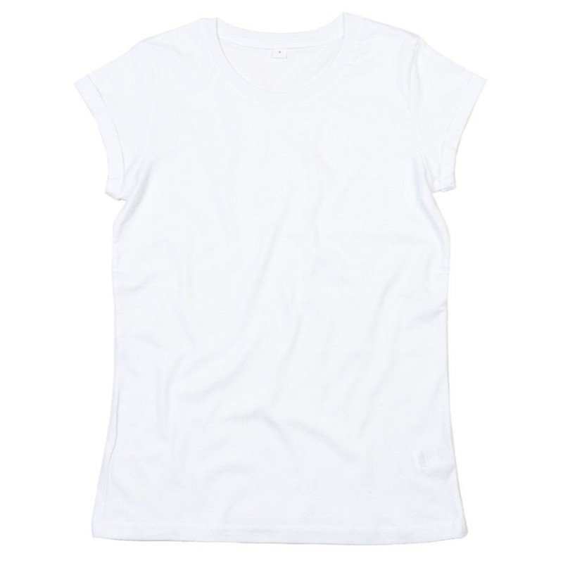 T-shirt femme à manches courtes retroussées en coton bio, 150 g/m²