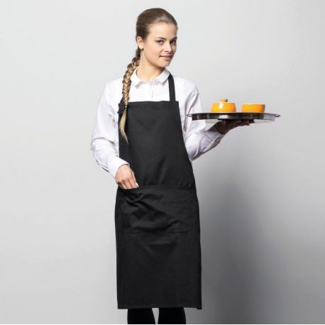 Tablier de cuisine à bavette avec poche plaquée en coton, 200 g/m²