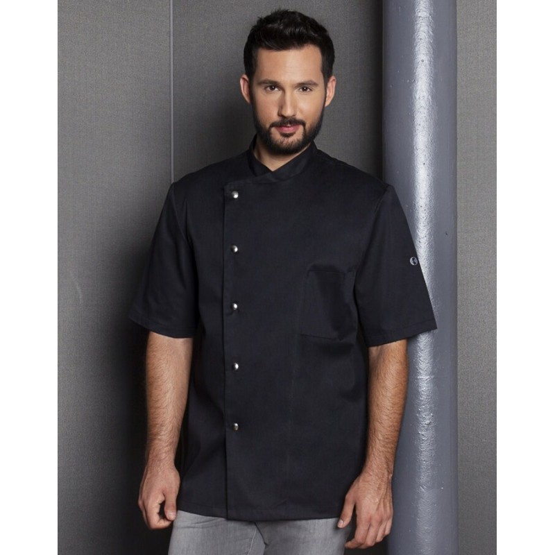 Veste de chef homme, manches courtes, boutons-pression, 215 g/m²