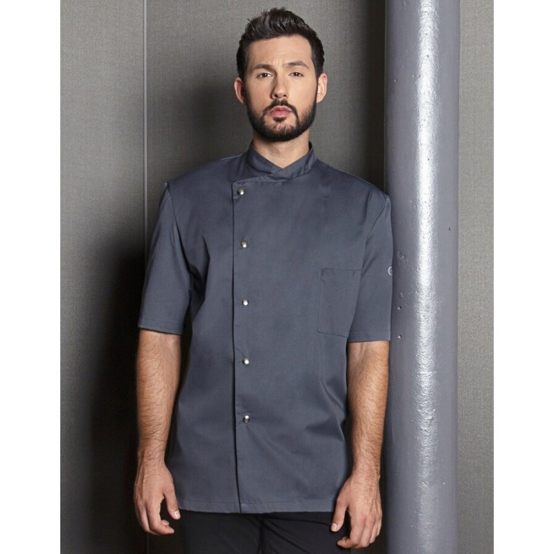 Veste de chef homme, manches courtes, boutons-pression, 215 g/m²