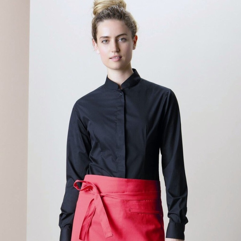 Chemise de bar élégante pour femme col Mao à manches longues