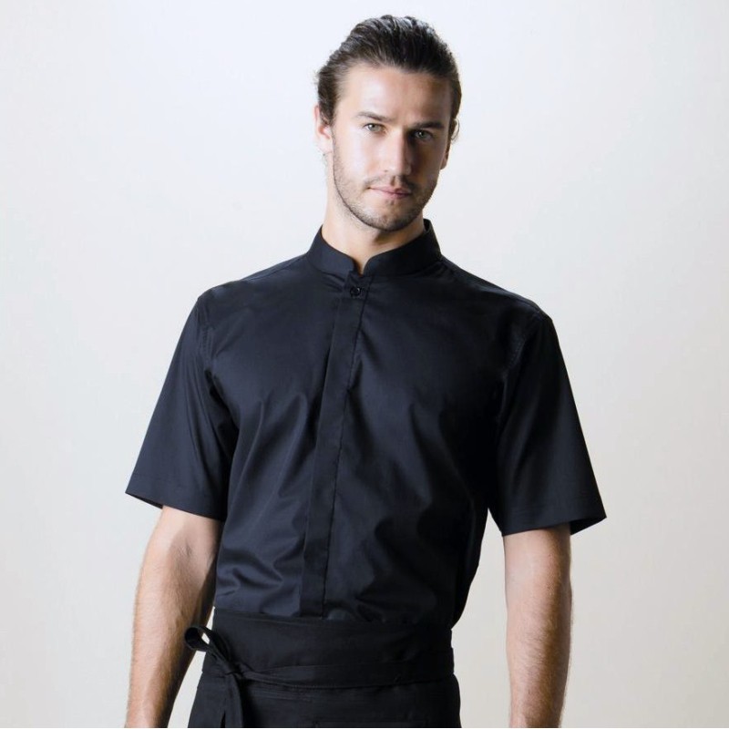 Chemise de bar élégante pour homme col Mao à manches courtes