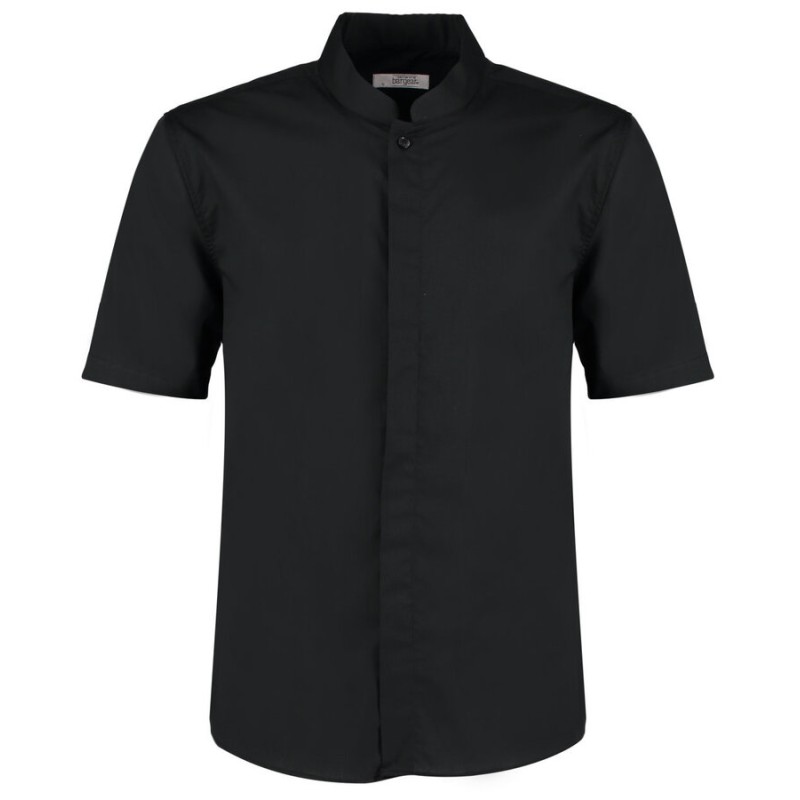 Chemise de bar élégante pour homme col Mao à manches courtes