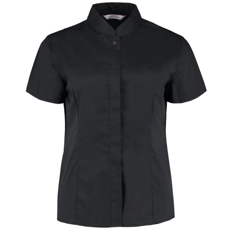 Chemise de bar élégante pour femme col Mao à manches courtes