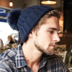 Bonnet à pompon en maille épaisse et fourrure Verbier