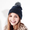 Bonnet d'hiver enfant doublé, revers à maille avec pompon