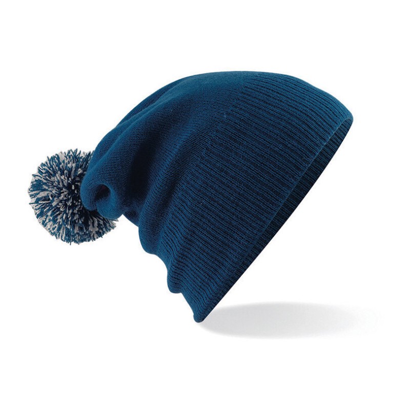 Bonnet d'hiver enfant doublé, revers à maille avec pompon