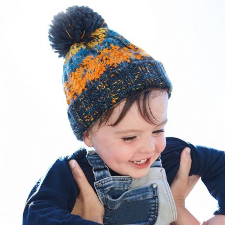 Bonnet pour bébé et enfant tricoté à pompon multicouleurs