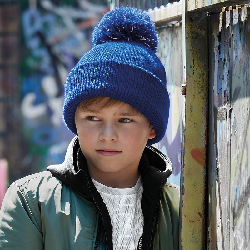 Bonnet enfant à pompon réfléchissant avec revers