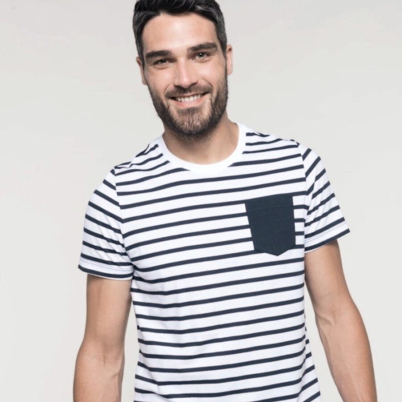 T-shirt marinière adulte avec poche sur le coeur, 160 g/m²