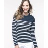 Pull marin femme manches longues en coton, 3 boutons à l'épaule