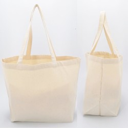 Grand sac cabas en coton avec soufflet, anses longues, 280 g/m²