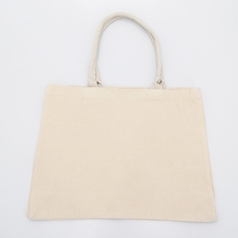 Sac cabas en coton avec soufflet bas et côtés, anses rondes, 280 g/m²