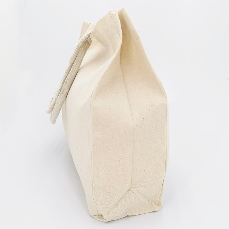 Sac cabas en coton avec soufflet bas et côtés, anses rondes, 280 g/m²