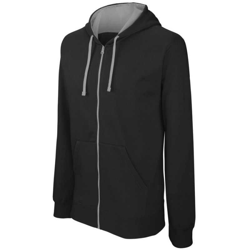  Sweat-shirt homme zippé molletonné avec capuche contrastée, 280 g/m²