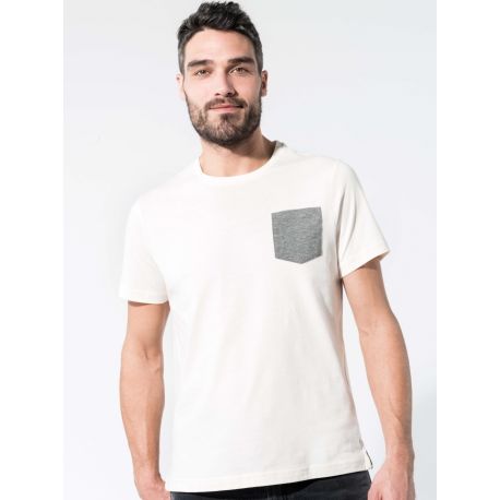 T-shirt en coton bio avec poche sur le coeur sans étiquette, 155 g/m²