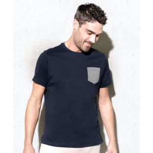 T-shirt en coton bio avec poche sur le coeur sans étiquette, 155 g/m²