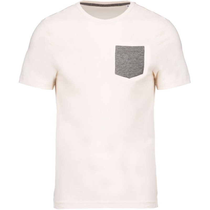 T-shirt en coton bio avec poche sur le coeur sans étiquette, 155 g/m²