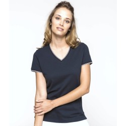 T-shirt femme en maille piquée col V, 100% coton, 170 g/m²