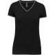 T-shirt col V femme maille piquée avec rayures contrastées, 170 g/m²