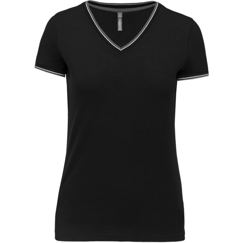 T-shirt femme en maille piquée col V, 100% coton, 170 g/m²