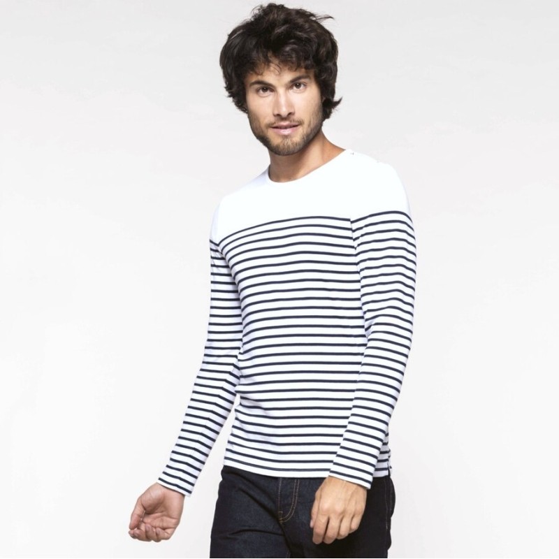 Marinière homme col rond à manches longues en coton, 220 g/m²