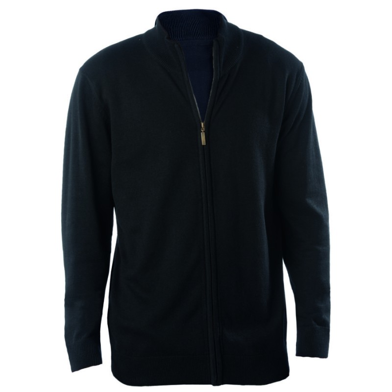 Cardigan zippé pour homme ajusté, col cheminée, 290 g/m²