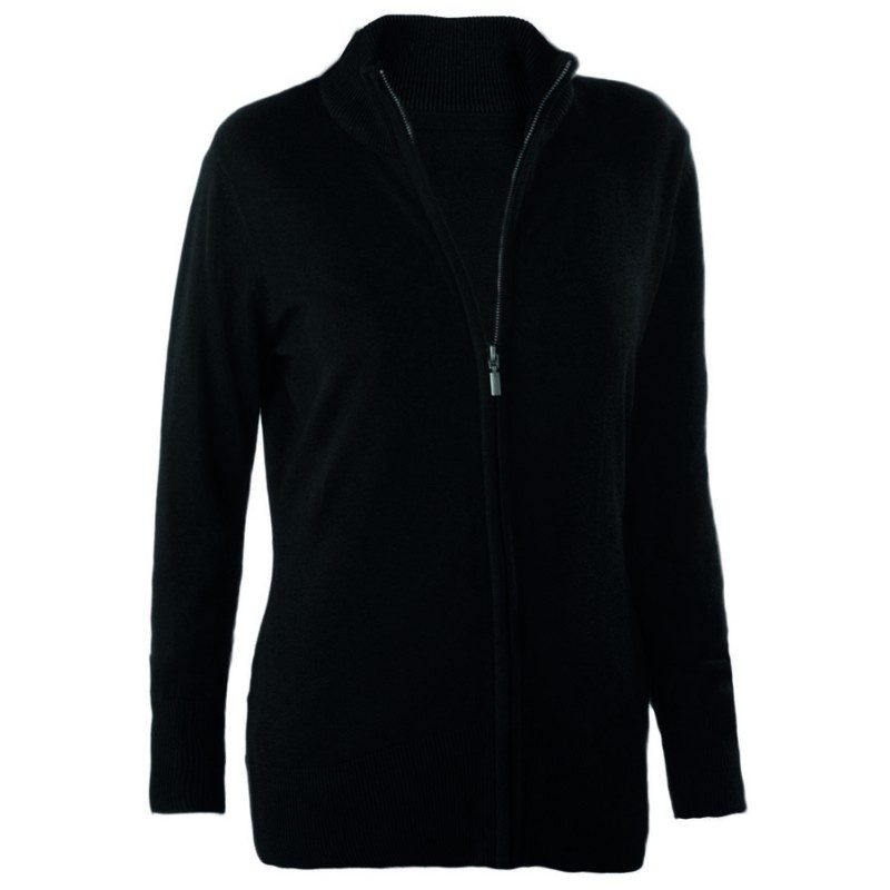 Cardigan zippé pour femme ajusté, col cheminée, 290 g/m²