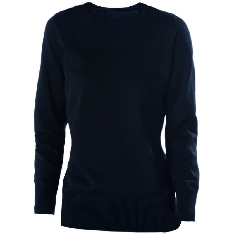 Pull femme col V coupe cintrée en coton et acrylique, 290 g/m²