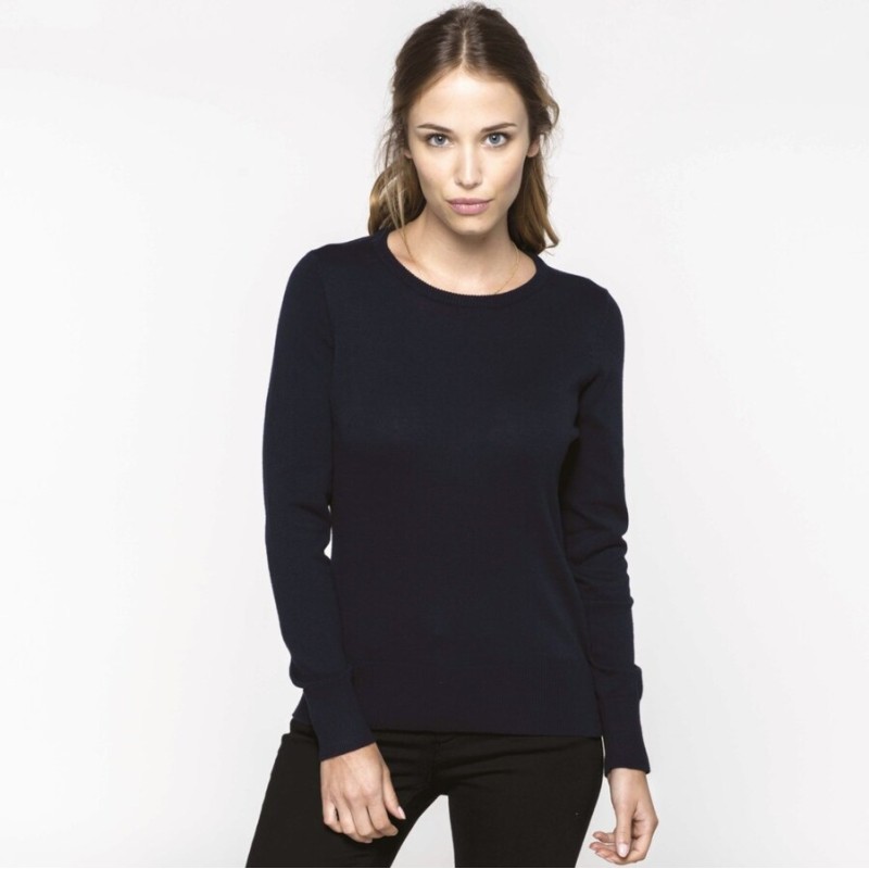 Pull femme col rond coupe cintrée en coton et acrylique, 290 g/m²