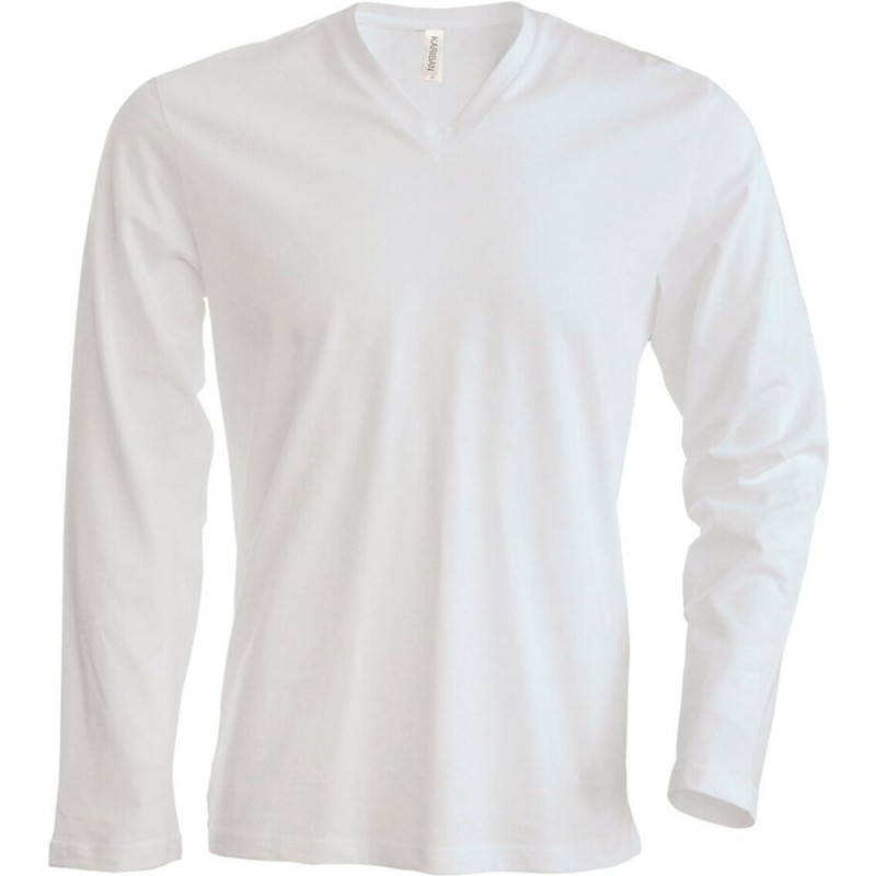 T-shirt homme col V à manches longues en coton, 180 g/m²