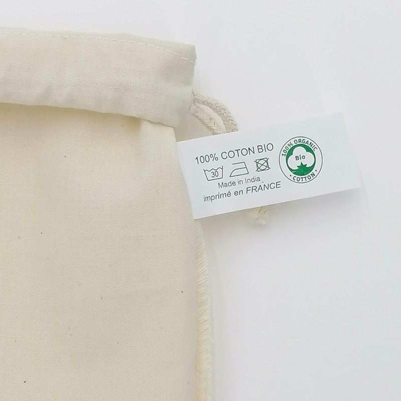 Sac de rangement, fermeture double cordelettes, coton BIO, 140 g/m²