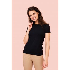 T-shirt stretch femme col rond sans étiquette de marque, 190 g/m²