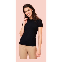 T-shirt stretch femme col rond sans étiquette de marque, 190 g/m²