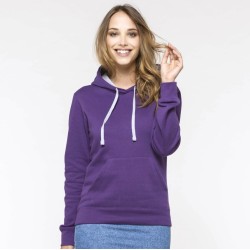 Sweat femme à capuche contrastée en polycoton, 280 g/m²