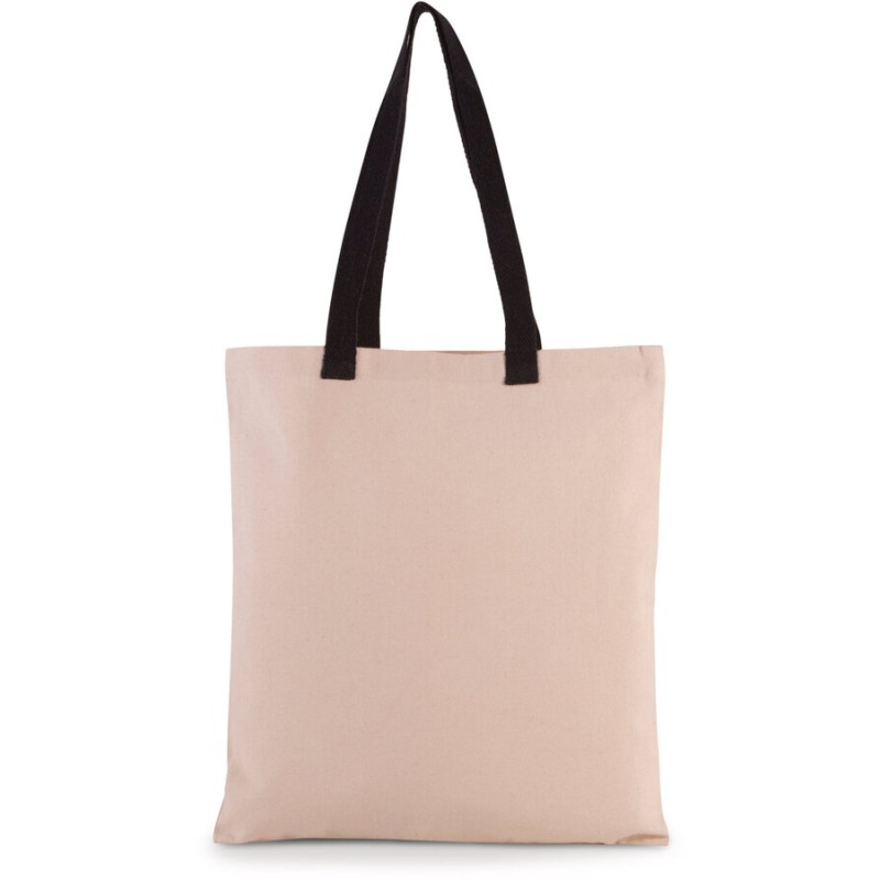 Sac shopping plat en coton avec poignées contrastées, 220 g/m²