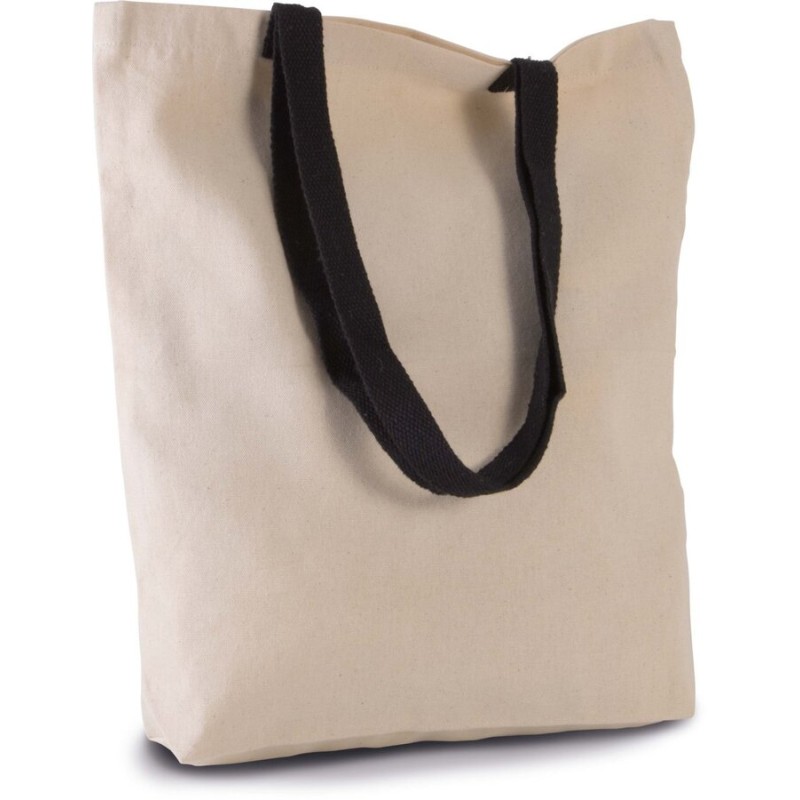 Sac shopping à soufflet en coton avec poignées contrastées, 220 g/m²