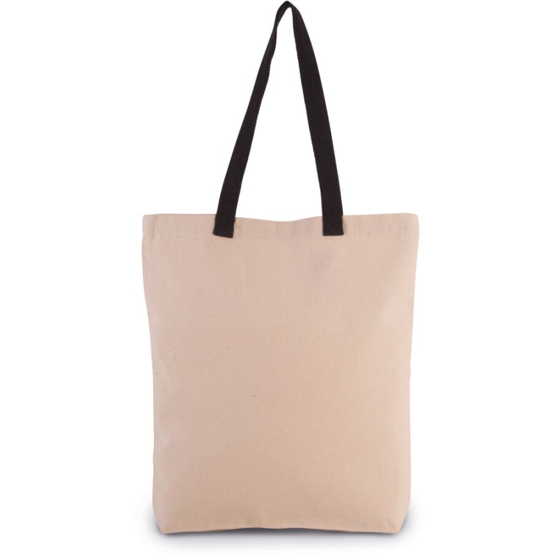 Sac shopping à soufflet en coton avec poignées contrastées, 220 g/m²