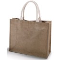 Grand sac shopping en toile de jute teinte, fermeture par scratch