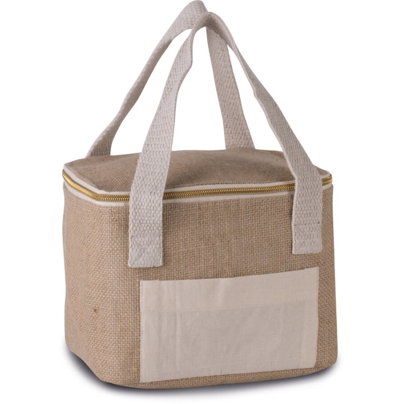 Sac isotherme en jute, intérieur isolant, avec poche extérieure en coton