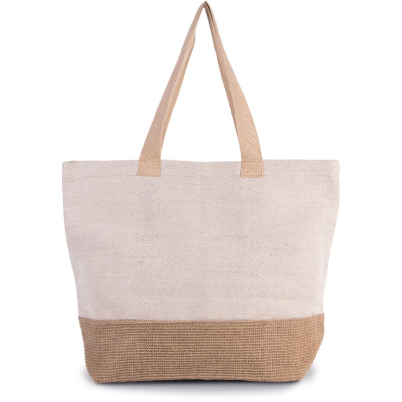 Grand sac shopping bicolore en coton et toile de jute, 500 g/m²