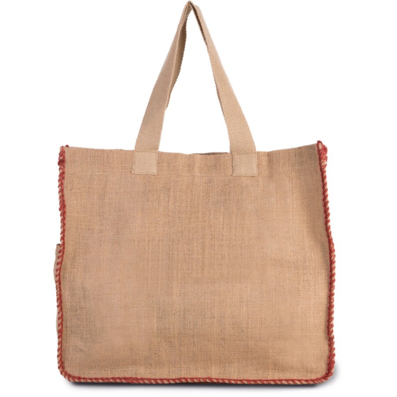 Grand sac en jute avec coutures et anses contrastées, 260 g/m²