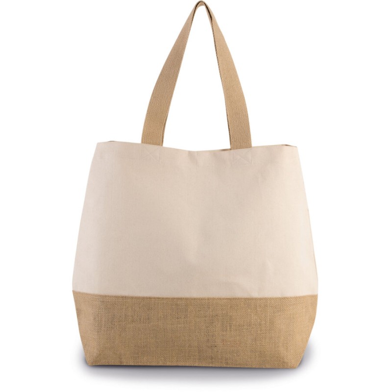 Sac shopping en coton canvas avec base en toile de jute, 310 g/m²