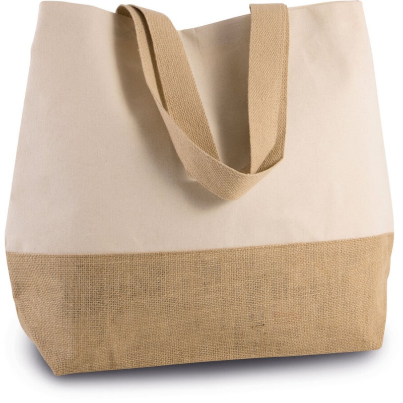 Sac shopping en coton canvas avec base en toile de jute, 310 g/m²