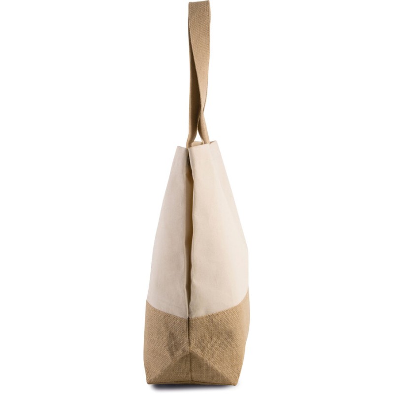 Sac shopping en coton canvas avec base en toile de jute, 310 g/m²