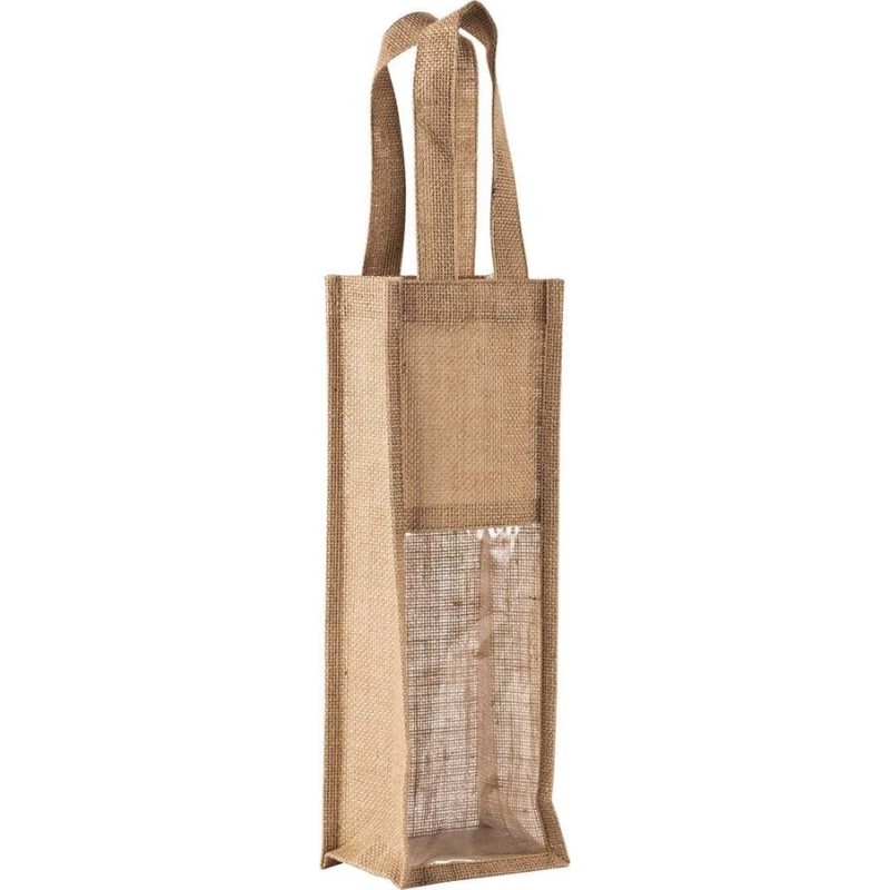 Sac à bouteille en jute avec fenêtre transparente pour une bouteille