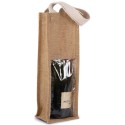Sac à bouteille en jute avec fenêtre transparente pour une bouteille
