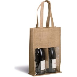 Sac à bouteille en jute avec fenêtre transparente pour deux bouteilles