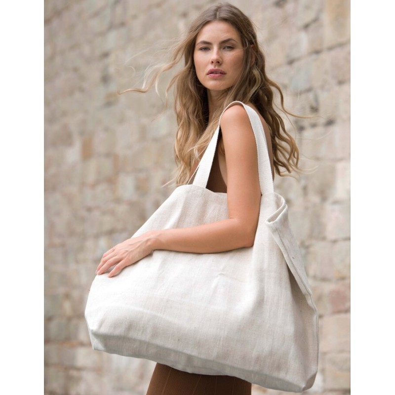 Grand sac de shopping fourre-tout esprit rustique en juco, 500 g/m²